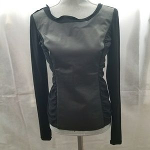 Lafayette 148 New York Leather Panel Blouse